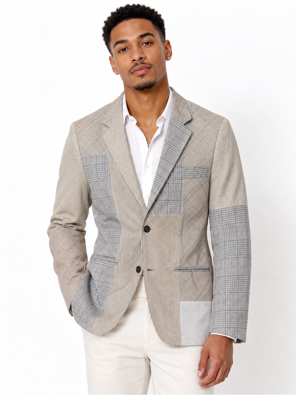 Marc Ecko Cut & Sew Patchwork Blazer - Gray and Blue.